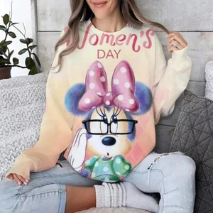 Disney Minnie Mouse Women's Day Harajuku Crewneck Unisex Long Sleeve Sweatshirt - Picture 1 of 6