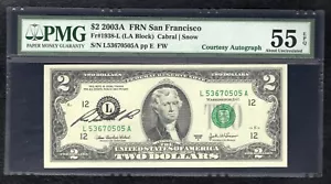 FR. 1938-L 2003-A $2 FRN “TREASURER COURTESY AUTOGRAPH” PMG ABOUT UNC-55EPQ - Picture 1 of 2