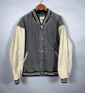 Denim Varsity Bomber Jacket Adult XL Black Beige Snap Button Northwest Territory - Picture 1 of 17