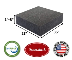 FoamRush  21" x 35" Charcoal High Density Upholstery Foam Seat Cushion USA - Picture 1 of 15