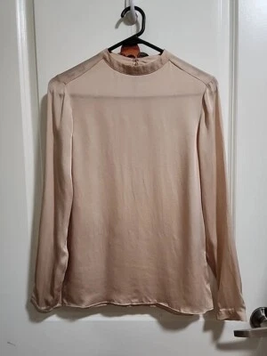 JAC + JACK Silk High Neck Long Sleeve Blouse Sandalwood, Size XS BNWD - image 1 of 4