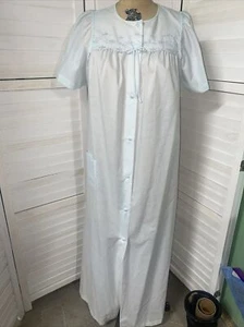 Vintage 70s Women's Long Cotton House Dress Pockets Housecoat Dress Sz Large - Picture 1 of 8