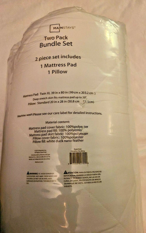 Mainstays Twin XL Mattress Pad And Pillow - Image 1 of 1