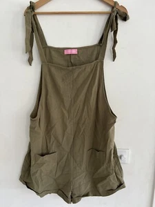 Clove Pink Green Romper Jumper Tie Shoulders Pockets Loose Summer Comfy XL - Picture 1 of 10