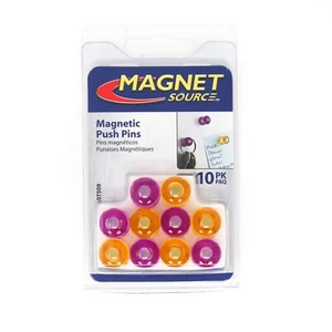 Colgadores de pines de empuje magnéticos Magnet Source 07509, amarillos y púrpuras - paquete de 10 - Imagen 1 de 10