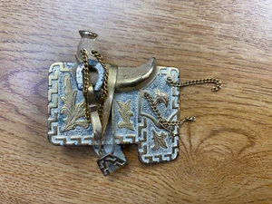 Gold Tone Saddle Belt Buckle with Dangles - Picture 1 of 3