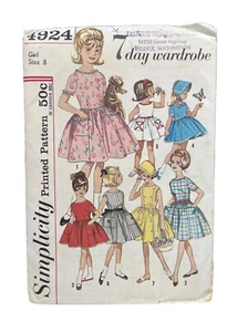 Simplicity 4924 7 Day Wardrobe Dress & Bonnet Vintage 60s Girl Sz 8 Uncut - Picture 1 of 7