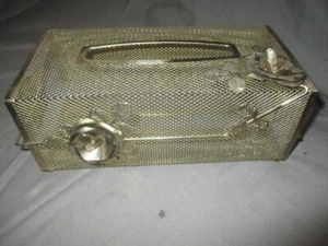 Vintage Metal Goldtone Rectangular Bed Bath Vanity Tissue Box Cover - Picture 1 of 6