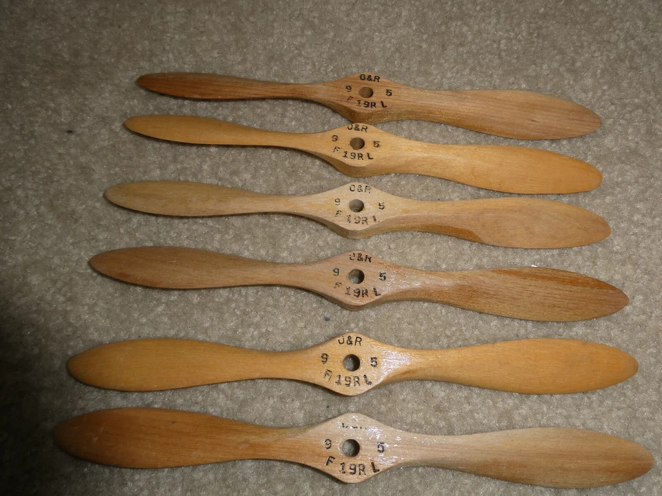 Lot of 6 Vintage RC Airplane O&R F19RL 9-5 Wood Propellers - Image 1 of 1