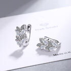 925 Sterling Silver Earrings Hoop Huggie Crystal Leaf Ear Buckle Women Jewellery