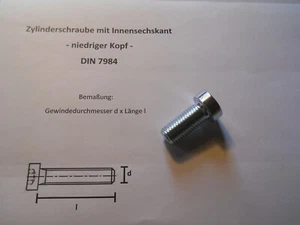 50 x M 16 x 35 -DIN 7984- TORNILLOS CILINDRO CABEZA BAJA 8.8 - Imagen 1 de 4
