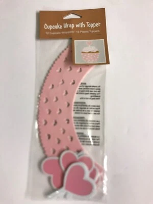 Cupcake Wraps With Toppers Pink Hearts 12 Count-Flawed - Image 1 of 2