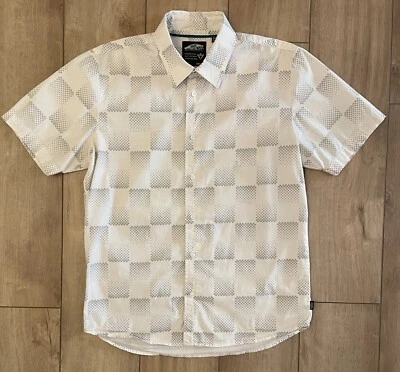 Vans Short Sleeve Button Up Shirt-Men's M-Gray White-Checkerboard Design - Image 1 of 4