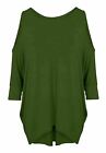 Womens Cut Out Cold Shoulder Batwing Long Ladies Top Tunic Loose Baggy Oversize 