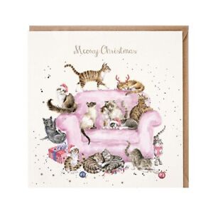 Funny Cats on the Sofa Christmas Card – Meowy Xmas for a Cat Lady by Wrendale
