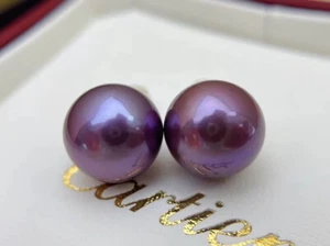 gorgeous 11-12mm south sea round lavender pearl stud earring18k(t) - Picture 1 of 3