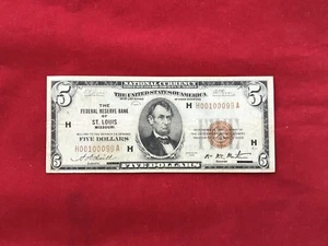 FR-1850H ULTRA RARE 1929 Series $5 St Louis Federal Reserve Bank Note FRBN *VF* - Picture 1 of 2