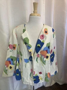 Kim Rogers 3 Snap Swing Jacket Floral Linen Blend Womens Sz 18 - Picture 1 of 6