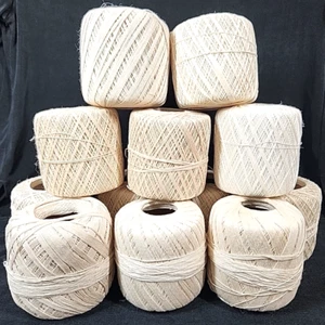 Crochet Yarn Lot Of 12 Unbranded Thin Cotton Thread Beige Cream Crafts Fiber Art - Picture 1 of 2