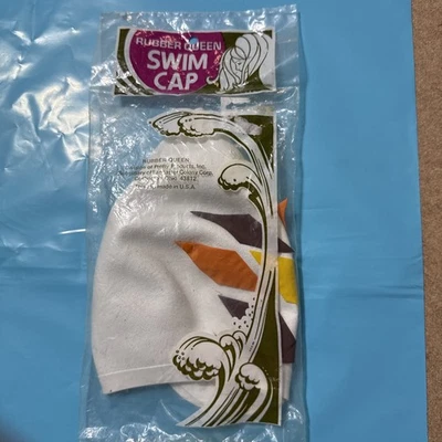复古 70 年代白色钻石几何橡胶游泳帽泳帽 Rubber Queen NOS 出品 — 第 1/4 张图片