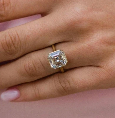 3Ct Asscher VVS1 Lab Created Diamond 14K Yellow Gold FN Wedding Engagement Ring - Image 1 of 3