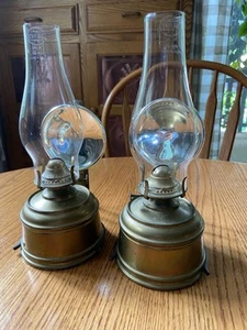RARE PAIR Brass Victor Kerosene Oil Lamp Wall Mercury Reflector EMPIRE Chimneys - Picture 1 of 9