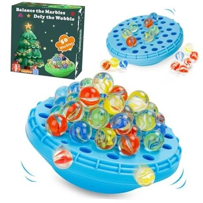 大理石平衡游戏 - 50 多彩弹珠带内置存储,有趣蓝色 — 第 1/4 张图片