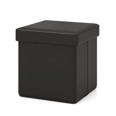 Folding Storage Ottoman Upholstered Square Footstool PVC Leather 10.5 Gallon - Image 1 of 4