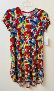 NWT LuLaRoe “Scarlett” Girls Dress Sz 12 Fit & Flare Red Blue STARS Stretch - Picture 1 of 4