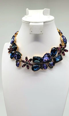 Colar Oscar de la Renta Ametista, Safira Cristal Swarovski Flor Declaração - Imagem 1 de 4