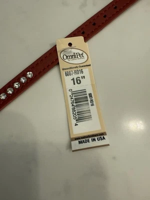 Collar de perro de cuero exclusivo tamaño: 16” rojo con pedrería nuevo con etiquetas hecho en EE. UU. Foto 1 de 4