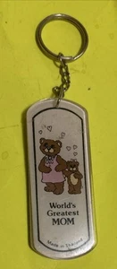 Vintage "World's Greatest Mom" Teddybär Schlüsselanhänger Schlüsselring kostenloser schneller Versand - Bild 1 von 3