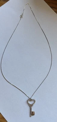 Collar Italia Plata de Ley 925/Colgante Corazón Llave Cielo Oro 14k Foto 1 de 4