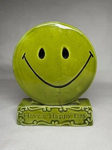 Vintage Smiley Gesicht Keramik Bank **Have A Happy Day** Green Treasure Craft - Bild 1 von 8
