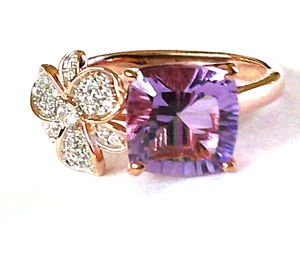 Rose de France Amethyst Blume Ring / Größe 6 / 18K RG über 925 Sterling Silber - Bild 1 von 5