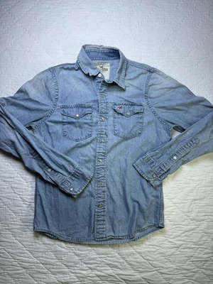 Hollister Womens Button Up Shirt Blue Denim Pearl Snap Long Sleeve Small - Image 1 of 4