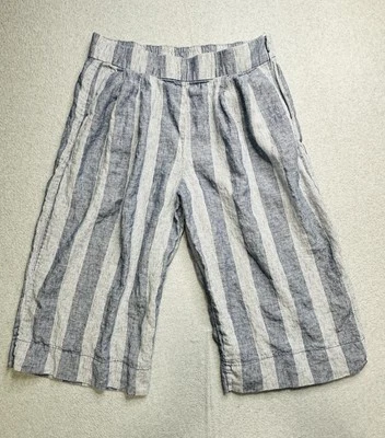 Calça Gap Feminina 16 Cintura Alta Linho Cropped Perna Larga Listras Bolsos Limpos Verão - Imagem 1 de 4