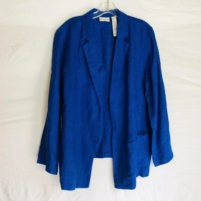 Chaqueta Chicos Mujer 2 Azul Lino Frente Abierto Manga Larga Blazer Informal Bolsillos Foto 1 de 4