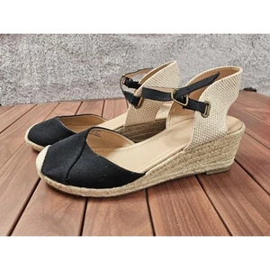 NEW Journee Collection Women Slingback Espadrille Wedge Heels Sandal US 11 Black - Picture 1 of 2
