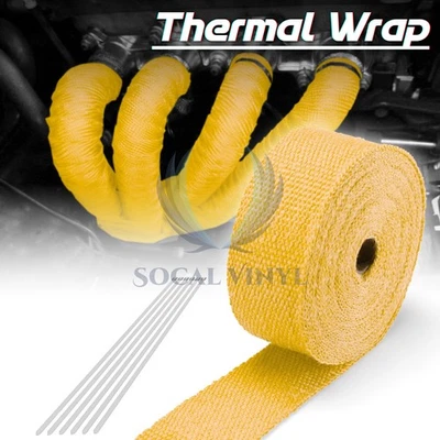 Tubo de escape amarillo aislamiento térmico envoltura térmica cabezal motocicleta 2" x 50' Foto 1 de 4