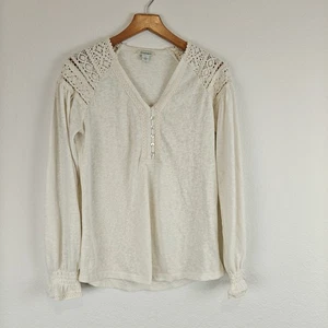 Sundance cremefarbenes langärmliges Boho-Shirt Bauernspitze V-Ausschnitt Größe Small Damen - Bild 1 von 12