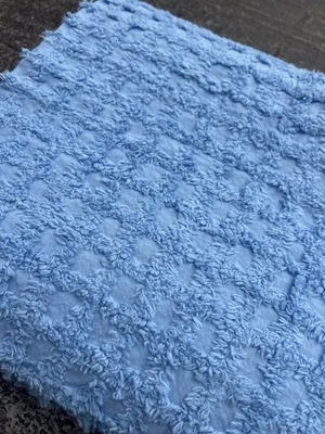Terry Chenille Checked Blue Fabric Piece 80” Long X 41” Wide Soft Baby Blue New - Image 1 of 4
