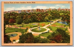 General View Of Public Gardens, Boston, Massachusetts Linen Postcard Unposted - Picture 1 of 2