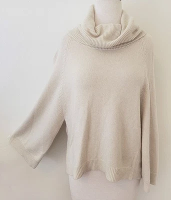 THEORY Fine 100% CASHMERE Boxy Turtle Neck Pullover SWEATER Oyster Shell White M - Image 1 of 4