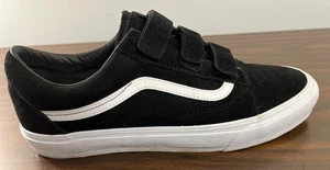 Vans Off The Wall Mens Sz 12 Logo Skateboard Hook & Loop Black/White Suede Shoes - Picture 1 of 10