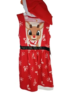 Rudolph Christmas Dress and Hat Girls 3T New  with mark back hem - Picture 1 of 18