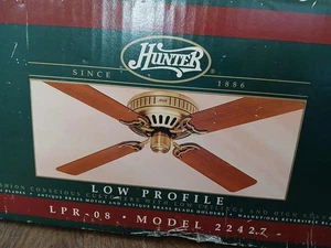 NOS 1993 Hunter Low Profile Ceiling Fan 52 Inch Antique Brass Finish Model 22427 - Picture 1 of 14