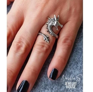 Drachen Wrap Ring Silber Unisex Verstellbar | Schlangenförmig Drache Schmuck - Picture 1 of 11