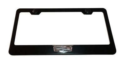 3D Cadillac Crest Emblem Stainless Steel Matte Black License Plate Frame W/ Caps - Image 1 of 4