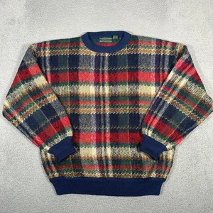 Vtg Croft & Barrow Sweater Mens Large Blue Plaid Pullover Acrylic Wool Grandpa - Picture 1 of 7
